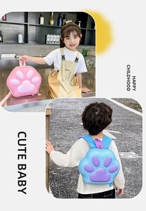 Detailed view of the 3D cat paw EVA hard shell backpack with adjustable straps for kids
