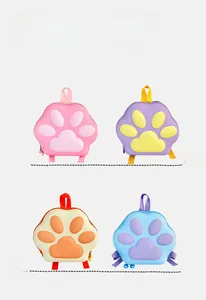 Detailed grid of 3D animal paw print children backpacks in pink, purple, orange and blue
