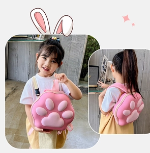Detailed view of 3D cat paw EVA hardshell backpack with adjustable straps for kids