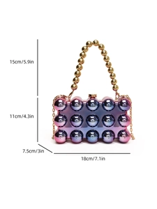 Detailed size specifications of the gradient acrylic clutch with golden bead handle