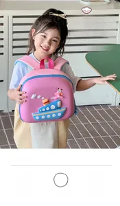 Pink ship-shaped toddler backpack detail showing lightweight breathable mesh back panel