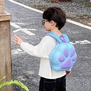 Toddler colorful macaron backpack with cute purple paw print and adjustable shoulder straps