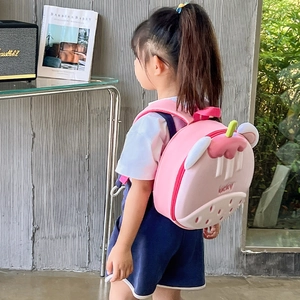 Pink EVA hardshell kids backpack with cute fruit design and lucky text for girls