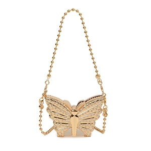 Elegante bolso de noche de mariposa dorada con diamantes de imitación y cadena