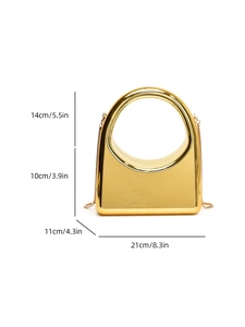 Detailed dimensions of the gold geometric hard shell evening bag with chain strap