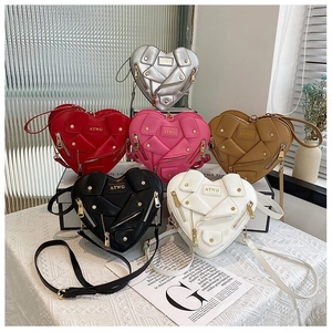Heart Shaped Biker Jacket Style Crossbody Bag PU Leather Punk Shoulder Handbag With Zipper And Rivets For Women