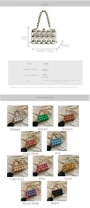 Detailed size specifications for a glossy egg-shaped evening clutch bag with metal texture