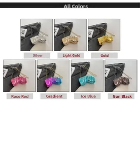 Detailed grid view showcasing multiple metallic colors of a box clutch with chain strap