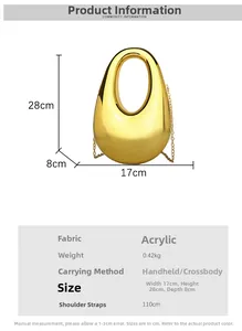 Detailansicht der Acryl-Handtasche mit Maßen 17x28x8cm und goldener Kette