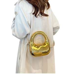 Metallic crescent moon acrylic evening bag with gold finish and chain strap for women