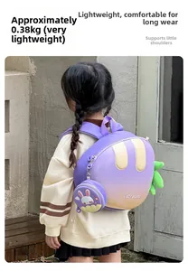 Lightweight cute bunny toddler backpack showing the 0.38kg weight on a purple gradient bag