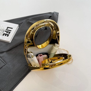 Schicke goldene Acryl-Clutch mit rundem Griff und eleganter Ketten-Schulterriemen