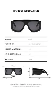 Tabella taglie dettagliata e dimensioni per occhiali da sole aviator oversize 8009