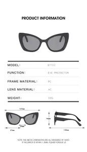 Detailed size specifications and dimensions for 97122 cat eye sunglasses with PC frame