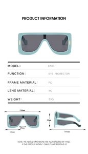 Tableau des tailles détaillé pour lunettes de soleil cyber vert menthe avec monture de 150 mm