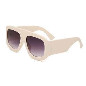 Occhiali da sole oversize flat-top con montatura crema e lenti sfumate viola per unisex