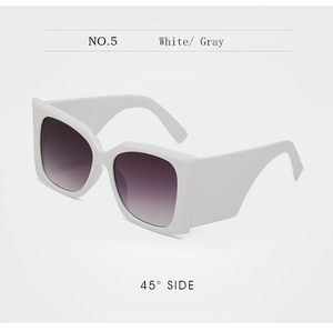 Detailed 45-degree side view of white chunky square frame sunglasses with gradient lenses