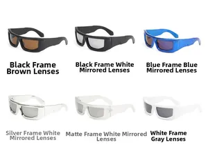Selection of six colorful sports sunglasses with various frames and mirrored lenses