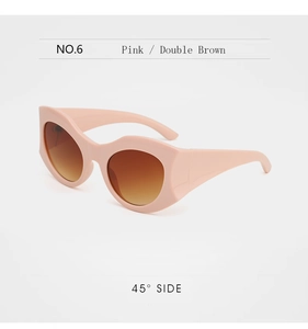 Pink cat-eye fashion sunglasses with double brown gradient lenses and bold frames