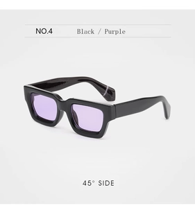 Gros plan de profil à 45 degrés de lunettes de soleil noires avec verres violets