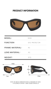 Detailed dimension chart for 8064 oversized sunglasses with PC frame measurements