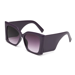 Modern oversized square sunglasses with dark purple gradient lenses and thick frame