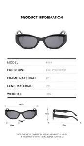 Detailed size guide and technical specifications for model 8028 cat-eye sunglasses
