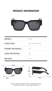 Detailed size guide and technical specifications for model 8094 square frame sunglasses
