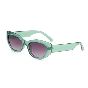 Fashionable green translucent cat-eye sunglasses with purple gradient lenses for summer