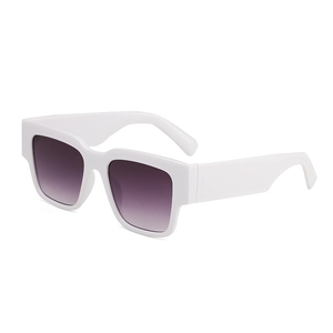 Modern white frame sunglasses with purple gradient lenses in a sleek hip-hop style