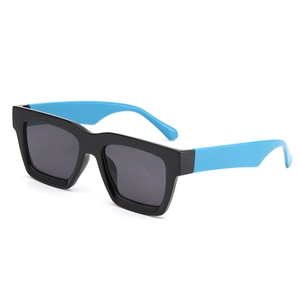 Hip hop rectangular sunglasses with black frame and vibrant royal blue temples for men women