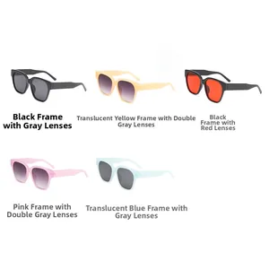 Vue détaillée de cinq variantes de couleurs pour lunettes de soleil rectangulaires tendance