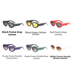 Cat eye sunglasses detail with silver star accents in various frame and lens colors