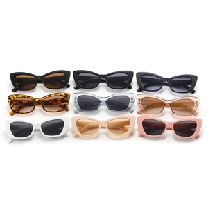 Matrix display of cat eye sunglasses in nine various colors and trendy frames