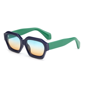 Lunettes de soleil rétro hip-hop avec monture bleue et verres dégradés orange vif