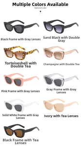 Detailed grid showing nine available colors of retro cat-eye sunglasses with UV protection