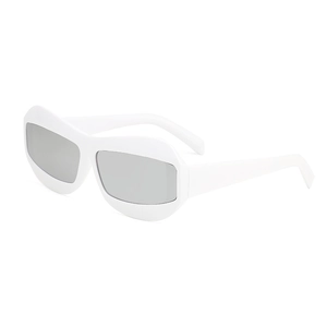 Futuristic white thick frame sunglasses with silver lenses in a y2k aesthetic style