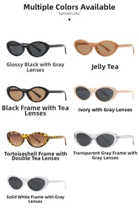 Detailed grid showing seven color options for vintage oval cat-eye frame sunglasses