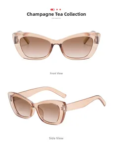 Front and side view of champagne tea cat eye sunglasses with gradient lenses