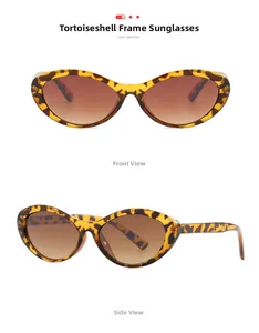 Cat eye tortoiseshell sunglasses with tea gradient lenses in front and side views