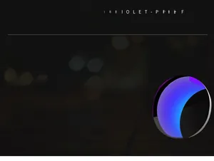 Detail view of UV400 gradient blue-purple sunglasses lenses with HD protection icons