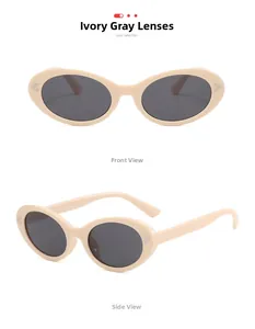 Detail of ivory cat-eye sunglasses with silver rivets and dark grey lenses for women