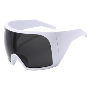 Futuristic large white frame sunglasses with integrated black oversized lenses for unisex wear