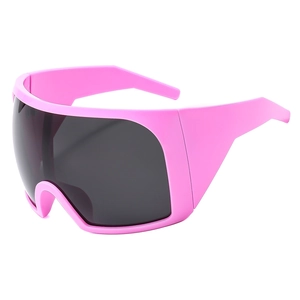 Pink oversized wrap sunglasses with chunky frames and dark lenses for men and women