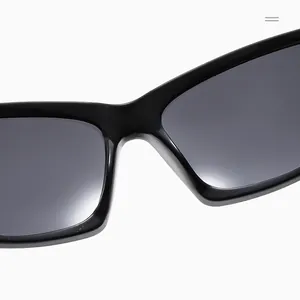 Detail of black bold frame sunglasses with unique water drop texture on the lower rim
