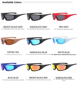 Detailed catalog of sporty wrap sunglasses in nine diverse frame and lens color options