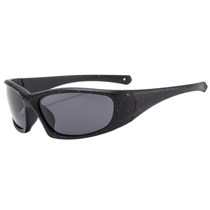 Sporty sunglasses with matte black frame and colorful star splatter design