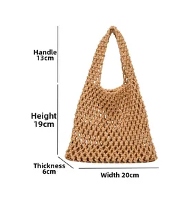 Detailed dimension chart for hand-woven cotton rope bag showing exact width and height