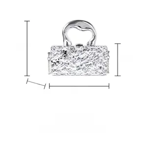 Front view of silver textured evening bag with dimensions 18cm width and 9.5cm height