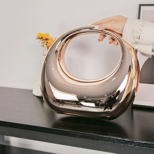 Acrylic crescent moon handbag with gradient finish and gold round handle for women